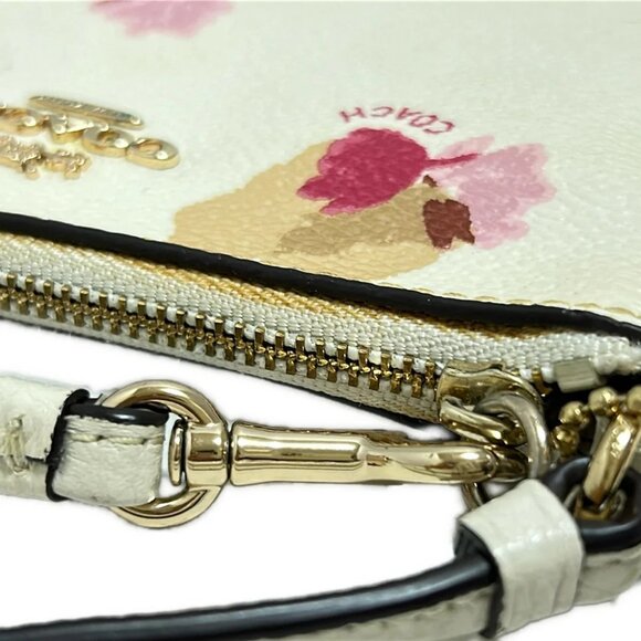 COACH Floral Print Corner Zip Wristlet 65307 White Pink Multi PVC Leather - - Picture 8 of 8